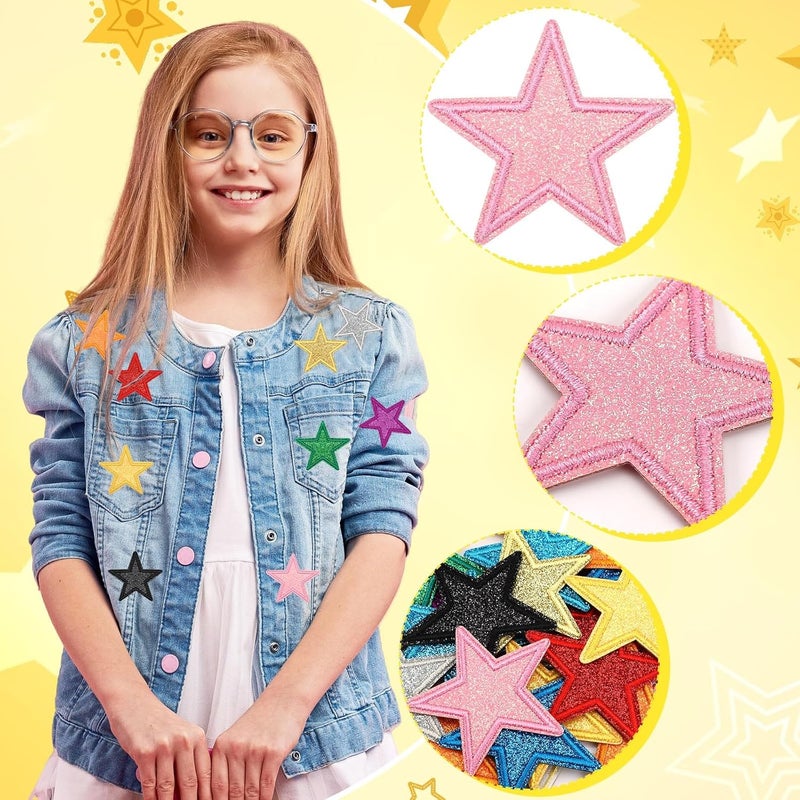 Augsun 30pcs Glitter Star Iron on Patches Clothing Embroidered Colorful Shiny Star Sew on Patches Applique Repair Patch ﻿DIY Crafts for Clothing Jacket Jeans Pants Dress Backpack Hat Decorations - Image 5
